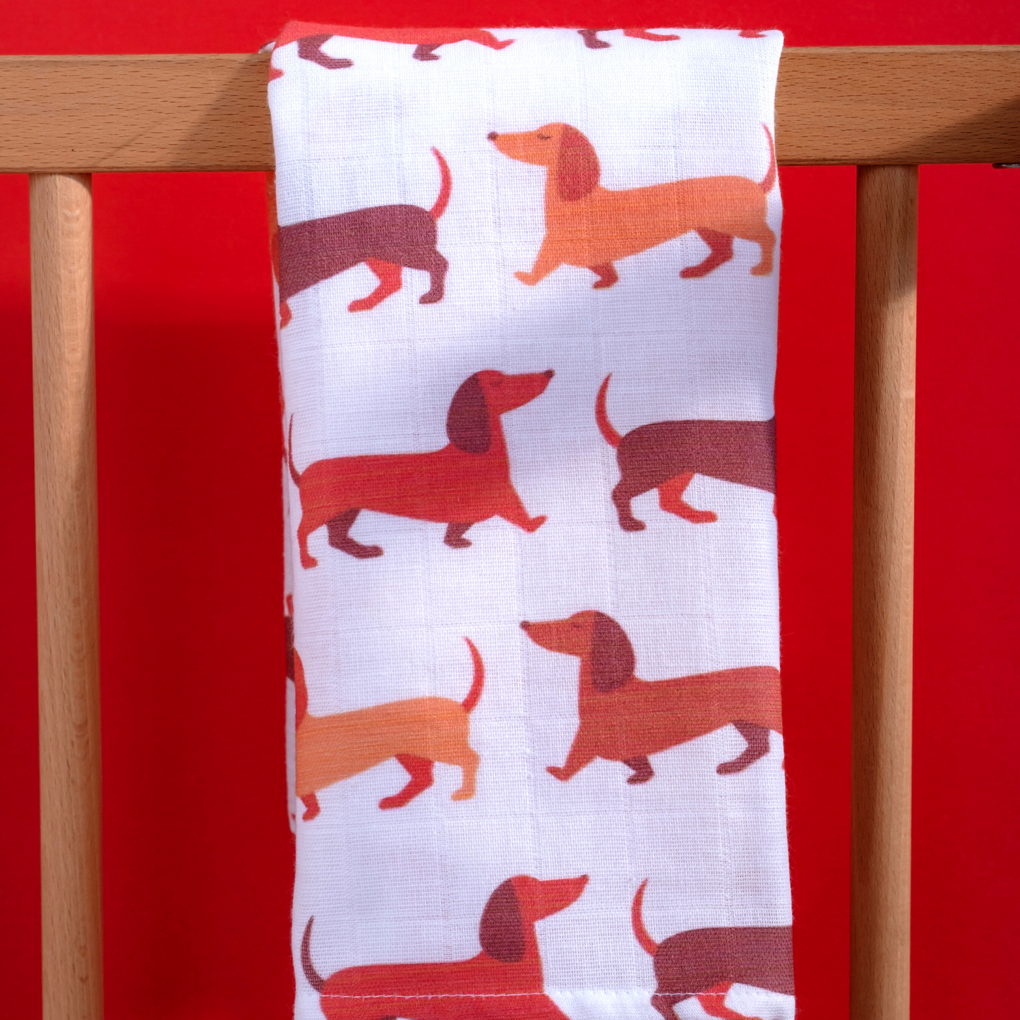 Muslin Swaddle Baby Blanket Large Organic Cotton Dachshund Sausage Dog
