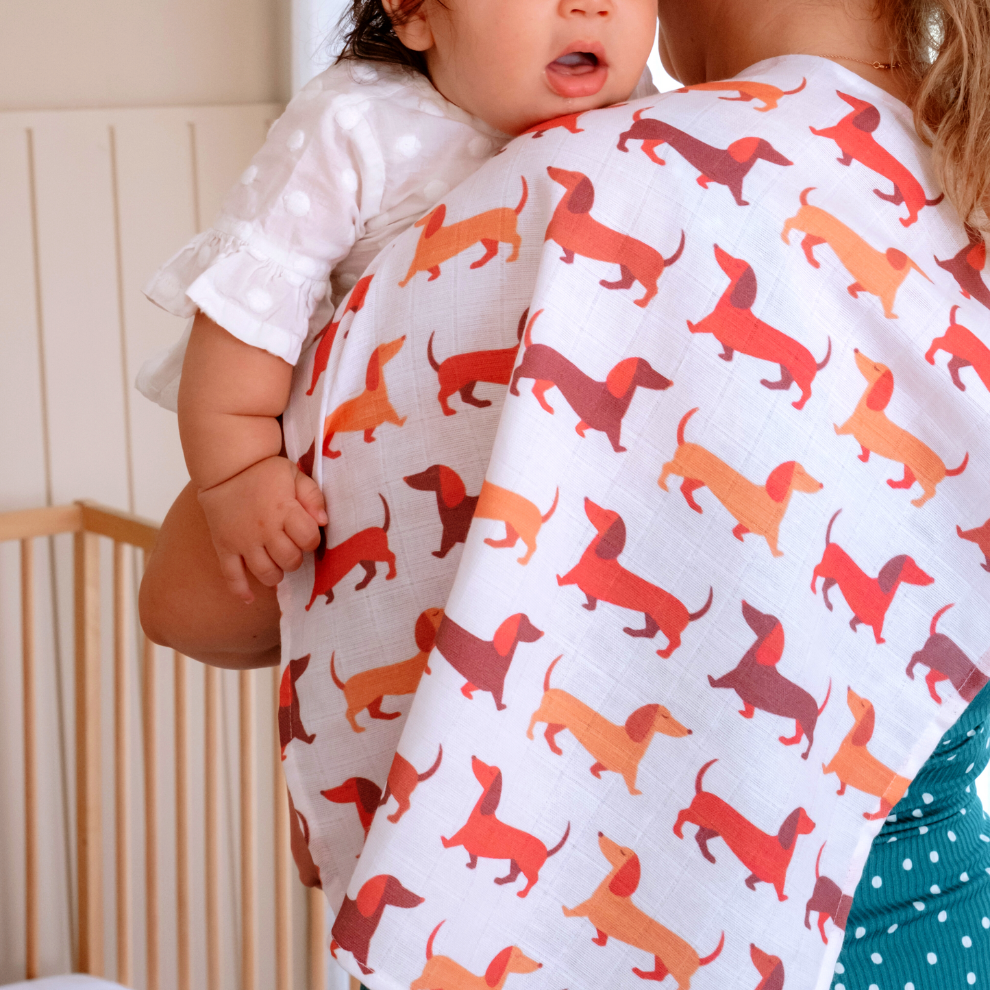 Muslin Swaddle Baby Blanket Large Organic Cotton Dachshund Sausage Dog