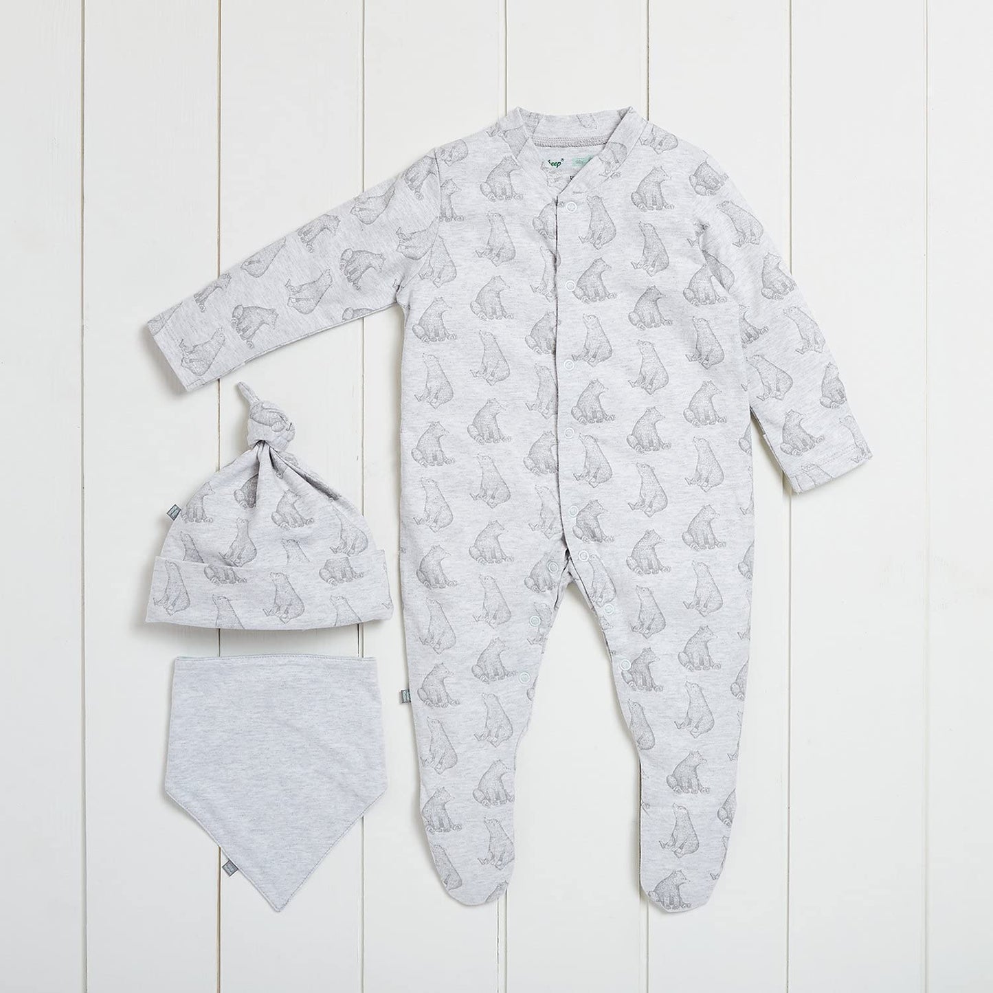 Baby Sleepsuit Bib Hat Set Bear Baby Shower Gift Set