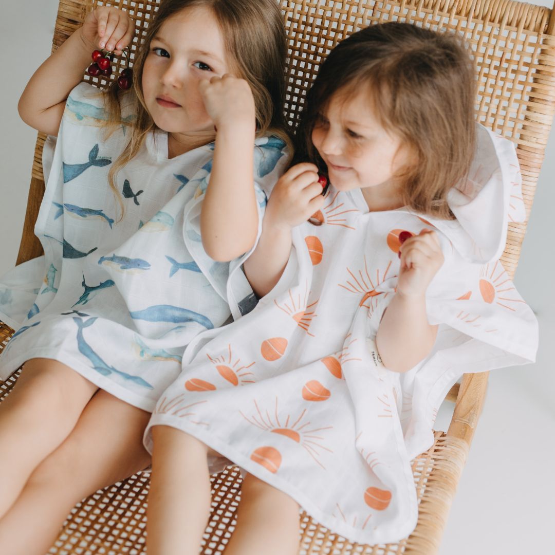 Baby Kids Beach Bath Towel Muslin Hooded Poncho - Whale