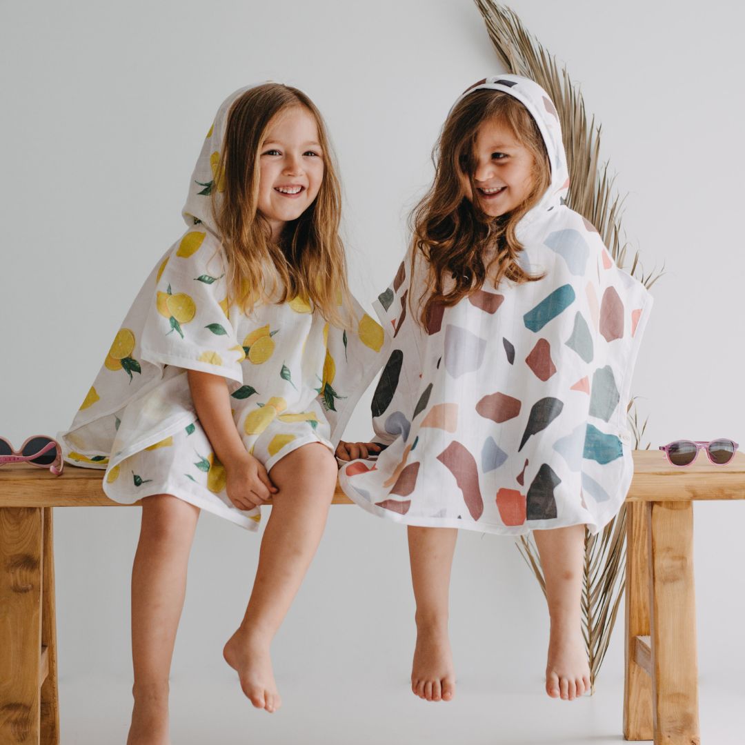 Baby Kids Beach Bath Towel Muslin Hooded Poncho - Lemon