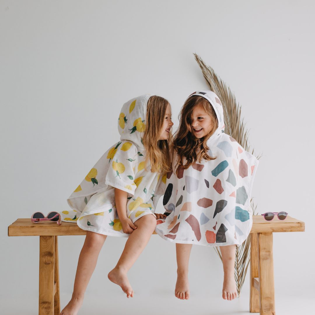Baby Kids Beach Bath Towel Muslin Hooded Poncho - Lemon