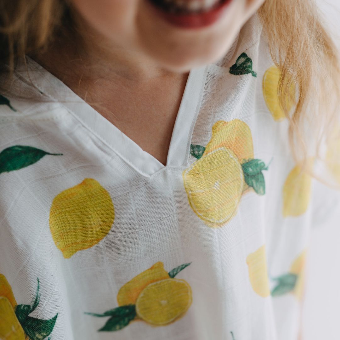 Baby Kids Beach Bath Towel Muslin Hooded Poncho - Lemon