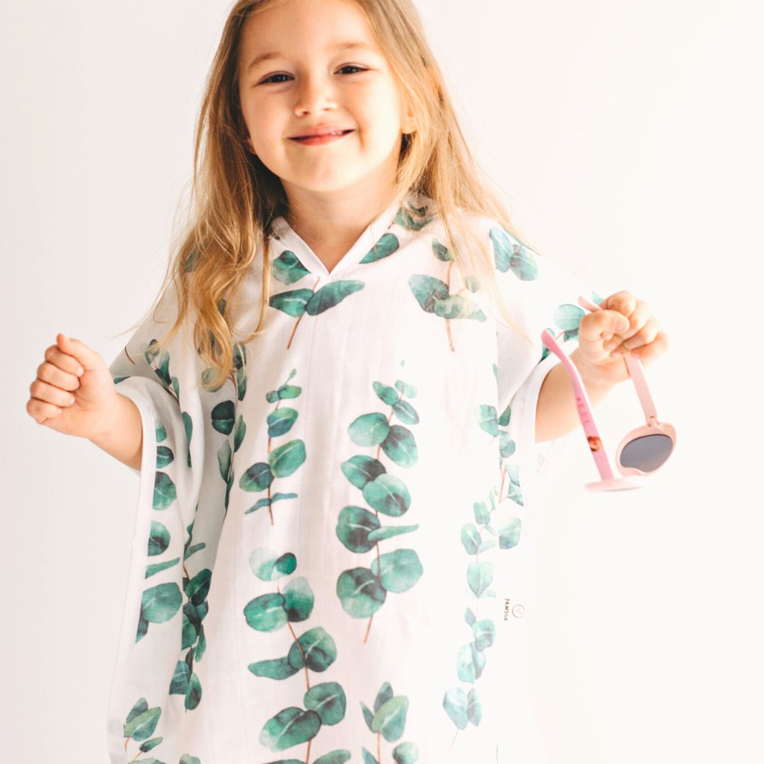 Baby Kids Beach Bath Towel Muslin Hooded Poncho - Eucalyptus