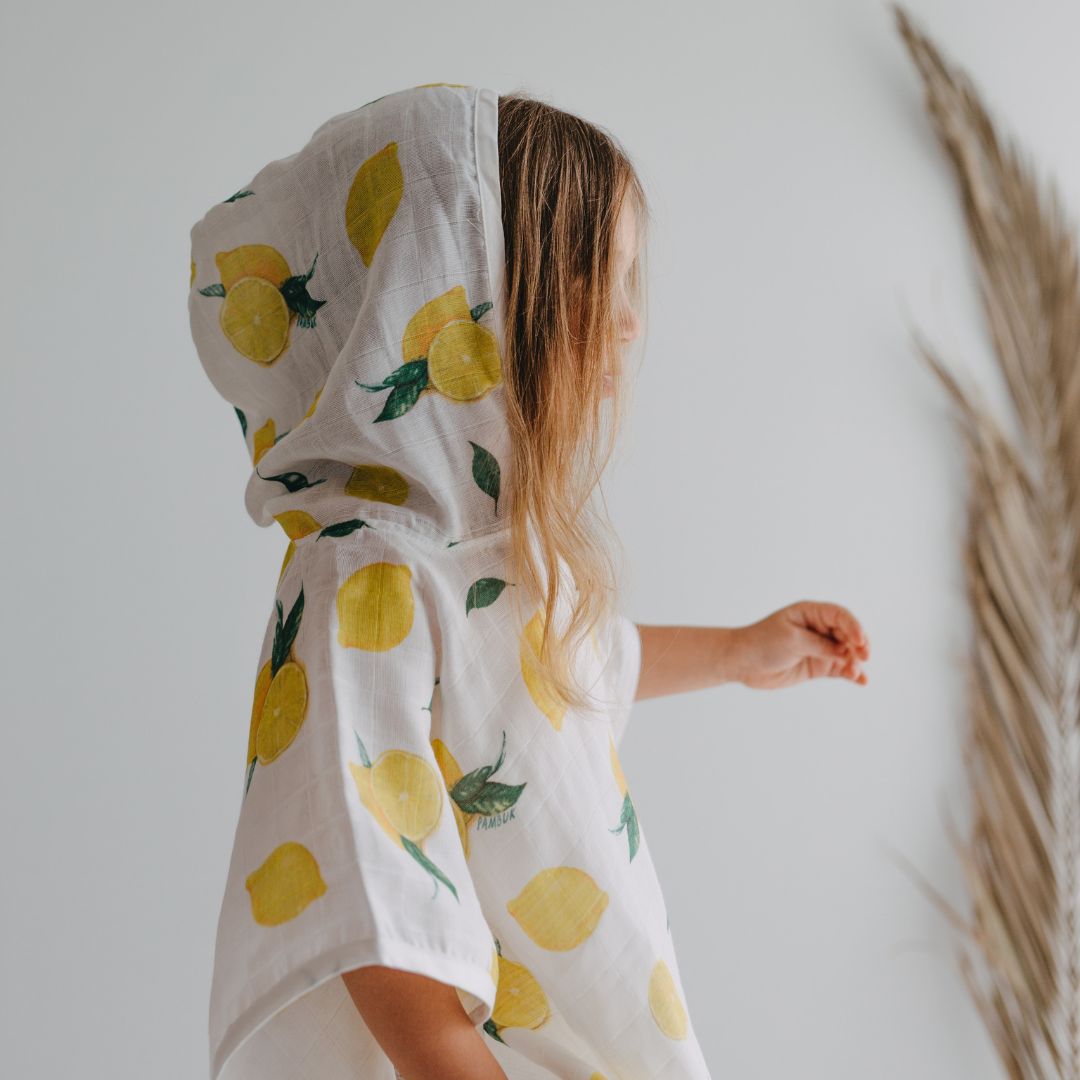 Baby Kids Beach Bath Towel Muslin Hooded Poncho - Lemon
