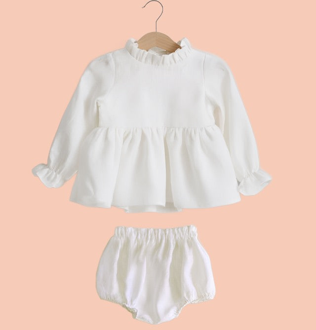 Baby White Cotton Baptism White Dress Set with Shorts
