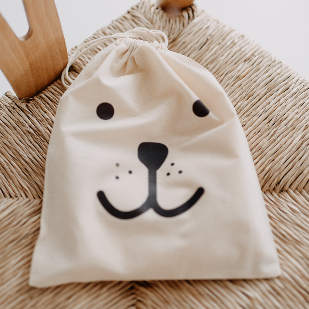 Toy Bag Baby Kids Room Organiser Cotton Drawstring Smiley Bear