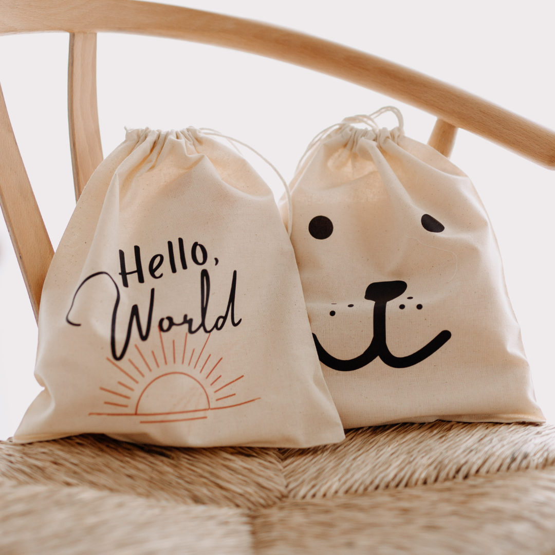 Toy Bag Baby Kids Room Organiser Cotton Drawstring Smiley Bear