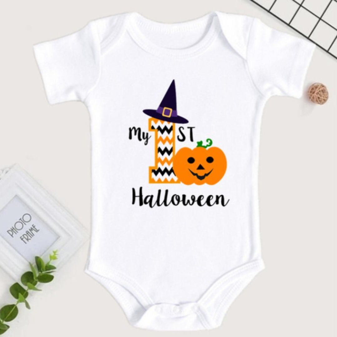 My First Halloween Pumpkin Baby Cotton White Bodysuit Romper