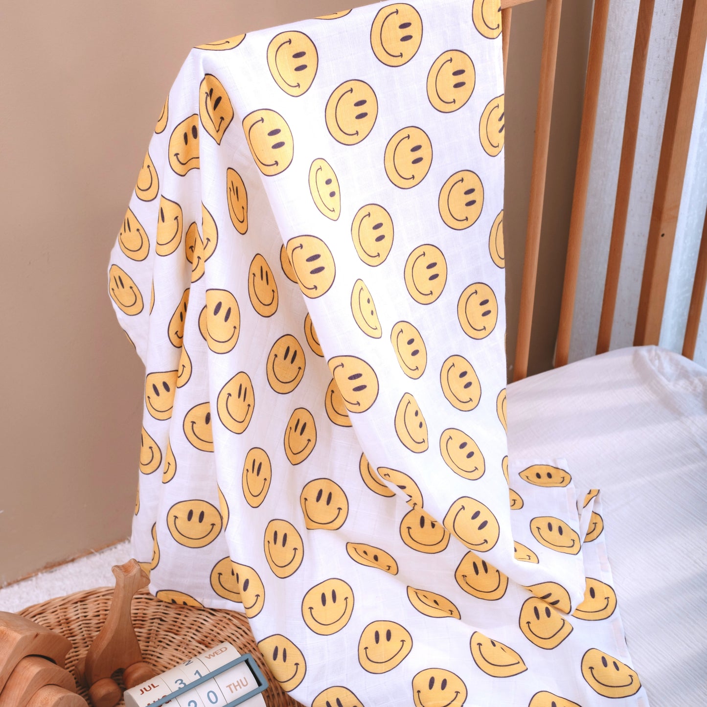 Muslin Swaddle Baby Blanket - Smiley