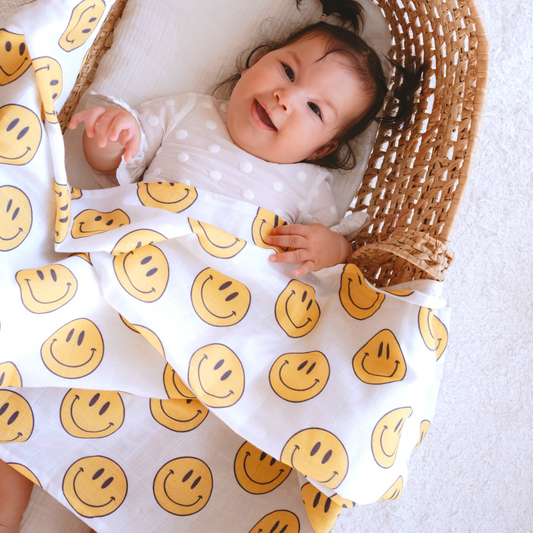 Muslin Baby Swaddle Blanket - Smiley - Geople Baby