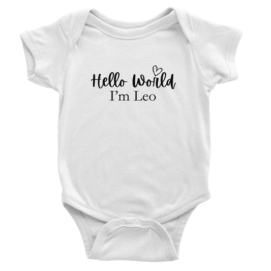 Personalised Hello World Name Baby Surname Short Sleeve Bodysuit
