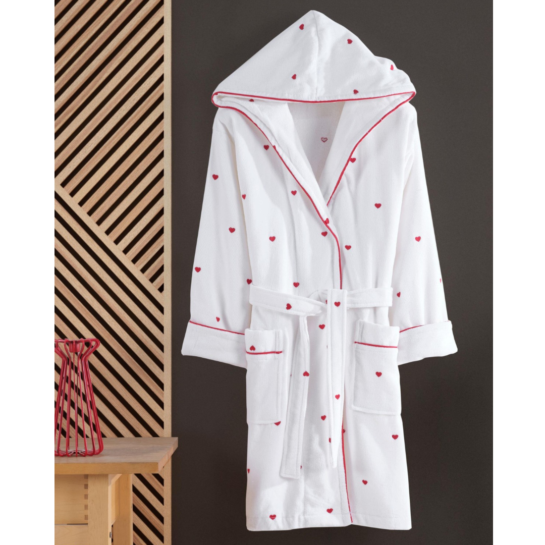 Red Hearts Embroidered Hooded Dressing Gown Luxury Robe – geople home ...