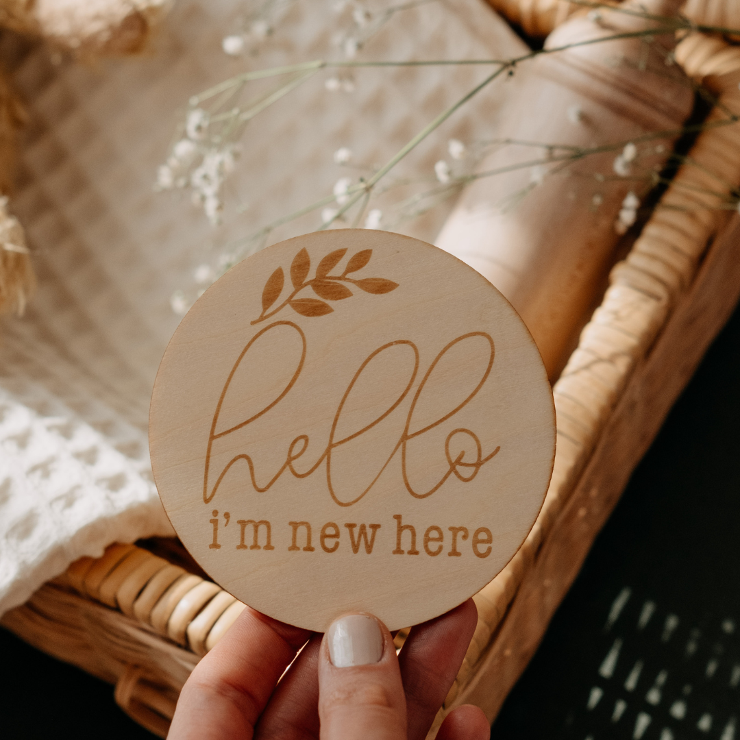 Wooden Baby Announcement I`m New Here Engraved Sign Plaque