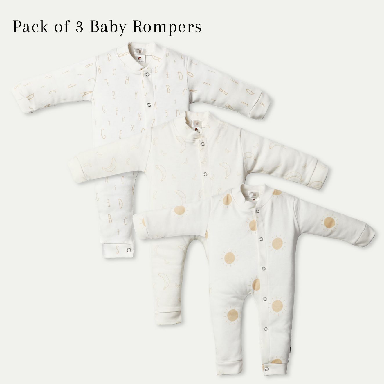 Newborn Baby Romper Bodysuit Ivory Cream (ABC, Sun, Banana)