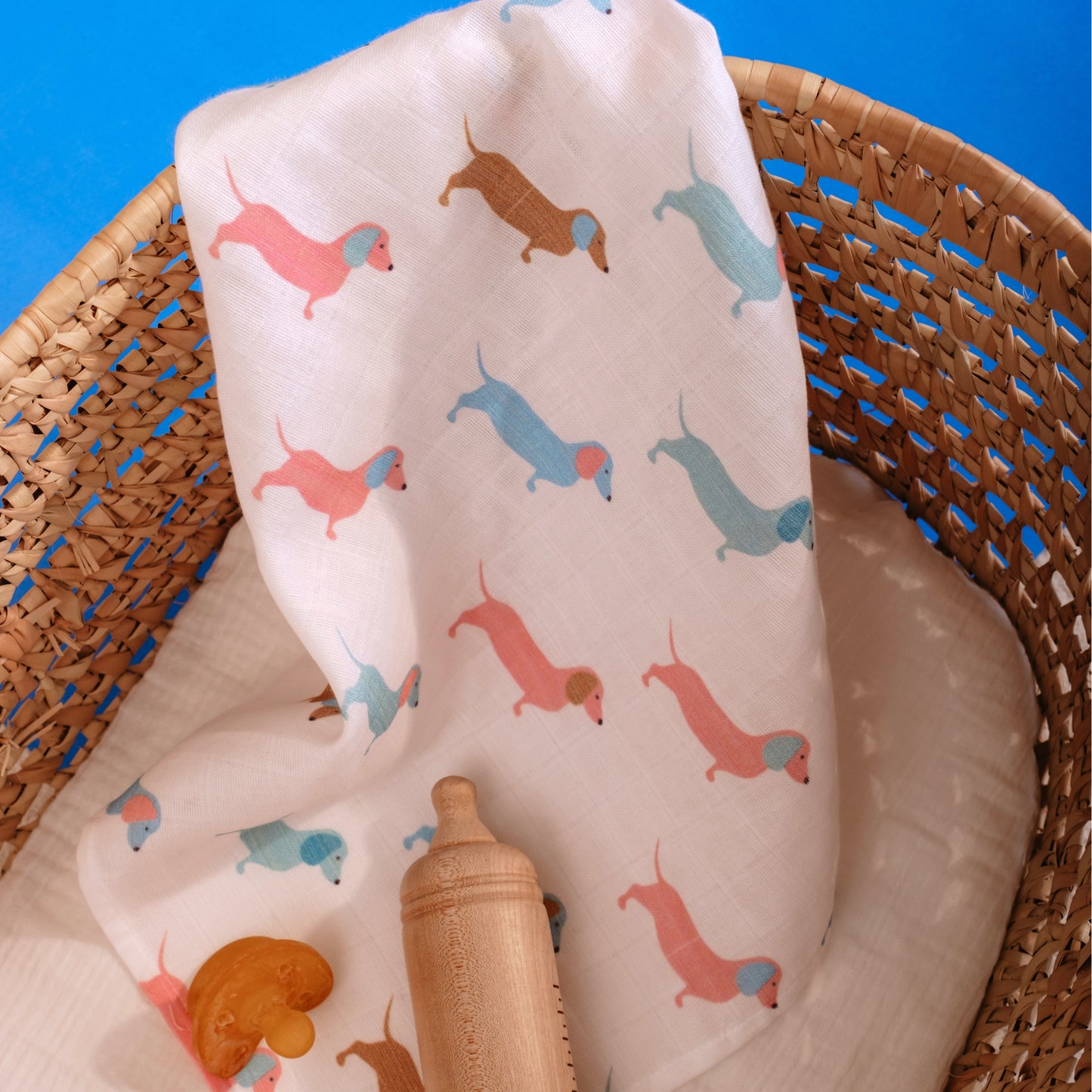 Muslin Swaddle Baby Blanket - Dachshund Sausage Dog