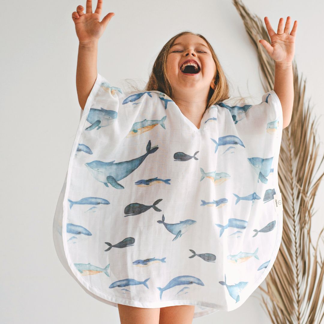 Baby Beach Bath Towel Muslin Hooded Poncho - Whale