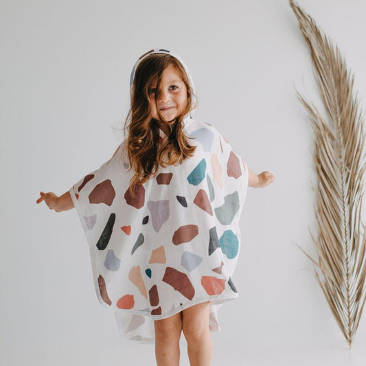 Baby Beach Bath Towel Muslin Hooded Poncho - Terrazzo