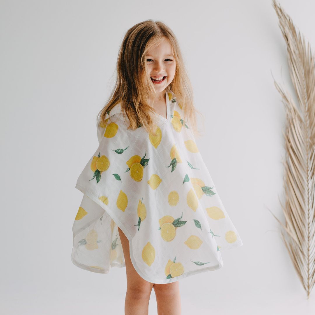 Baby Kids Beach Bath Towel Muslin Hooded Poncho - Lemon