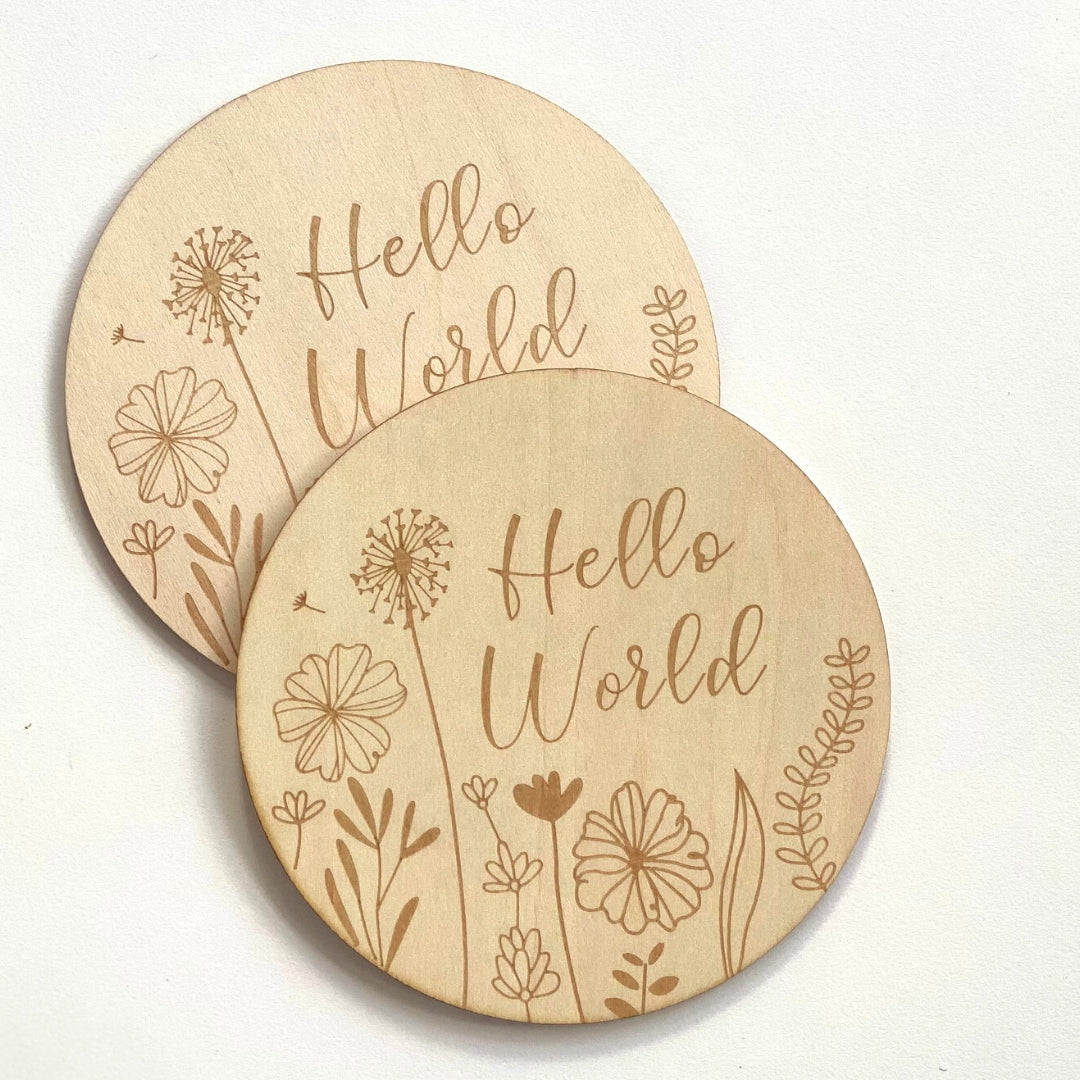 Baby Announcement Sign - Hello World Flowers