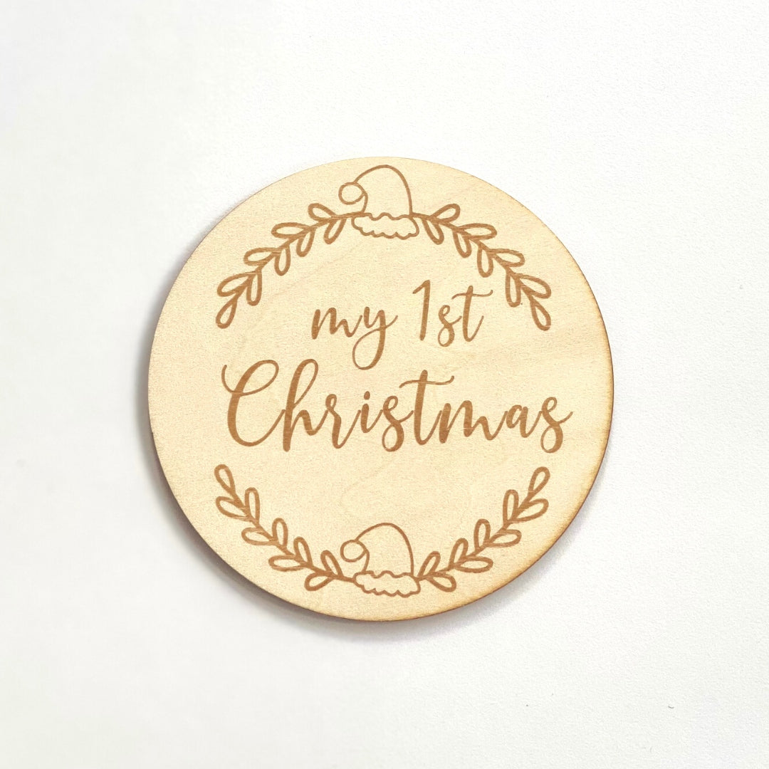 Wooden Baby Announcement My 1st Christmas Engraved Sign Plaque