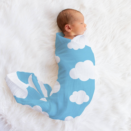 Muslin Swaddle Baby Blanket X-Large Clouds Blue Sky