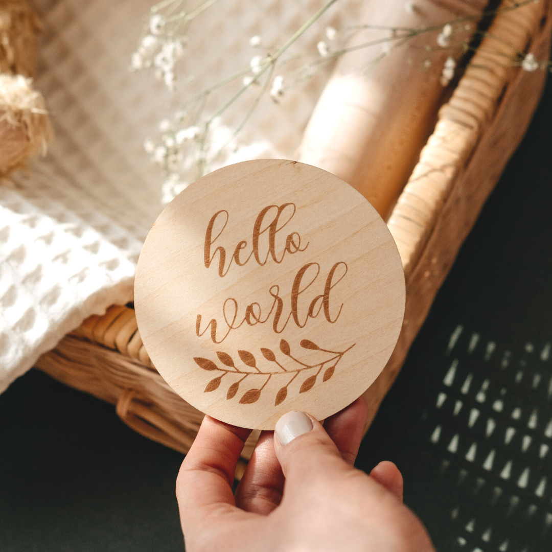 Baby Announcement Sign - Hello World Eucalyptus