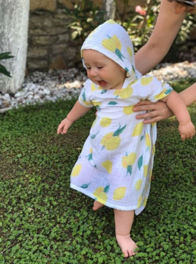 Baby Kids Beach Bath Towel Muslin Hooded Poncho - Lemon