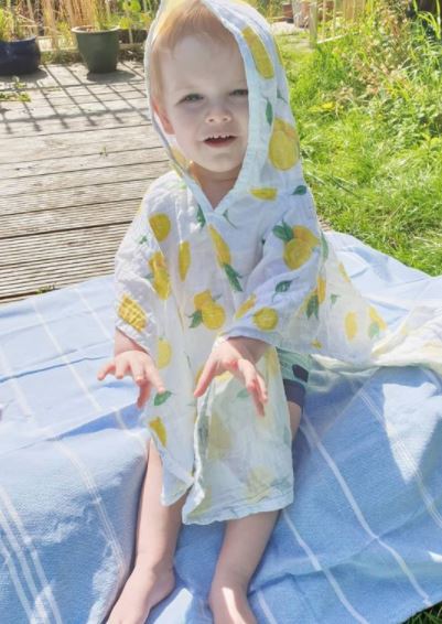 Baby Kids Beach Bath Towel Muslin Hooded Poncho - Lemon