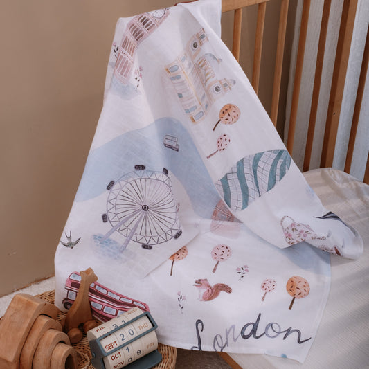 Baby Muslin Swaddle Blanket Large - London