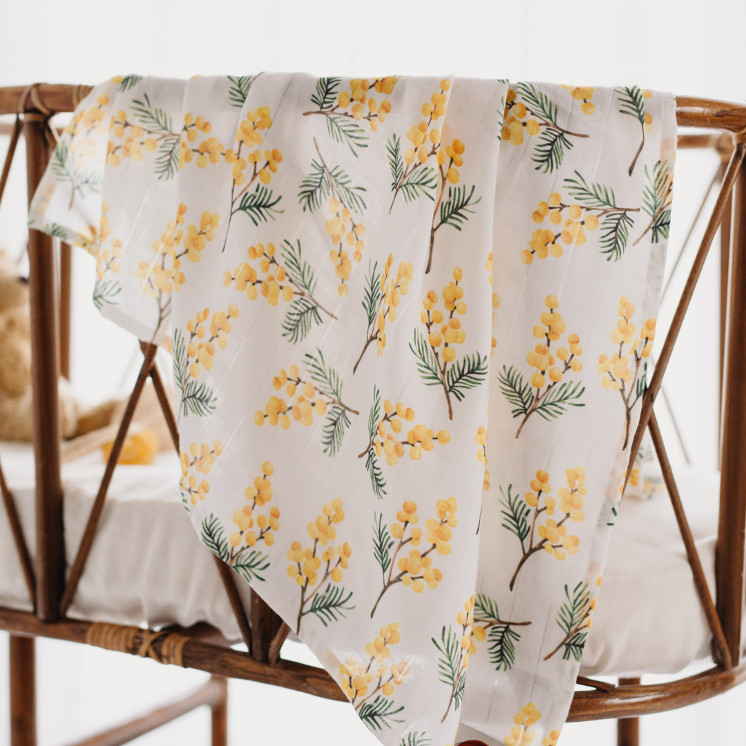 Muslin Swaddle Baby Blanket - Flowers Mimosa