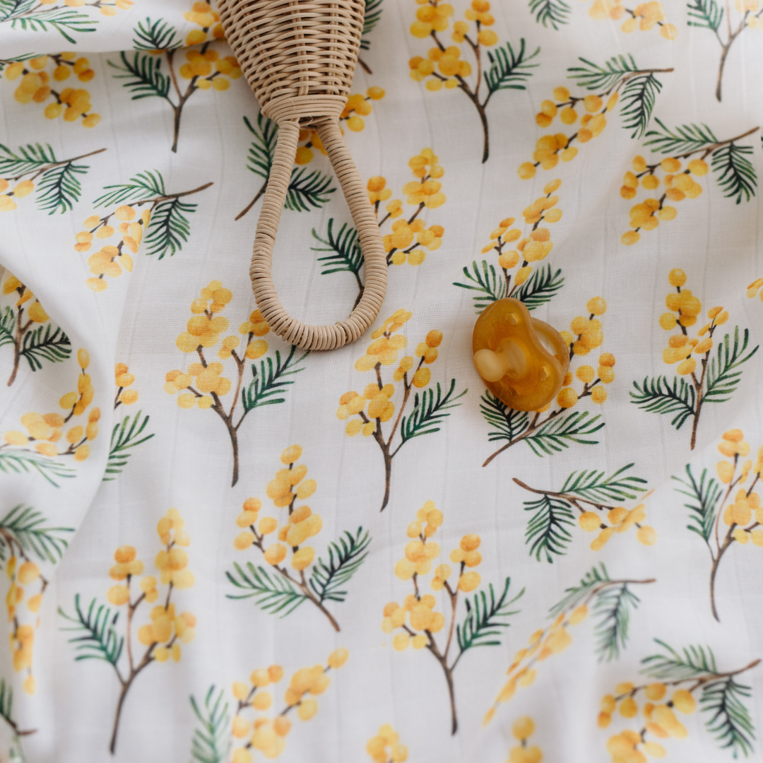 Muslin Swaddle Baby Blanket - Flowers Mimosa