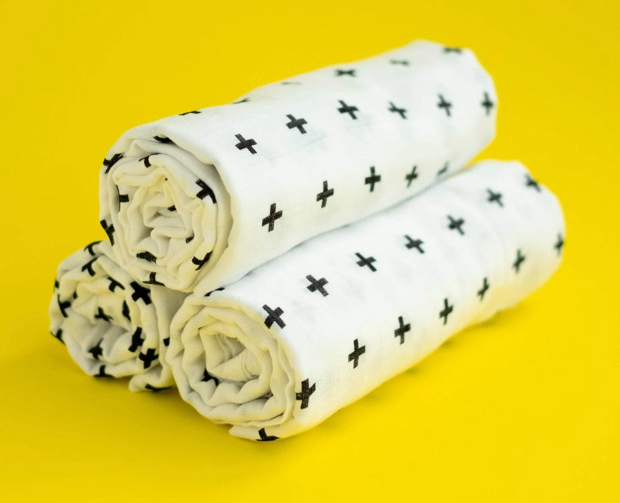 Muslin Square Baby Burp Cloth - Set of 3 - Minimal Sensory Black White