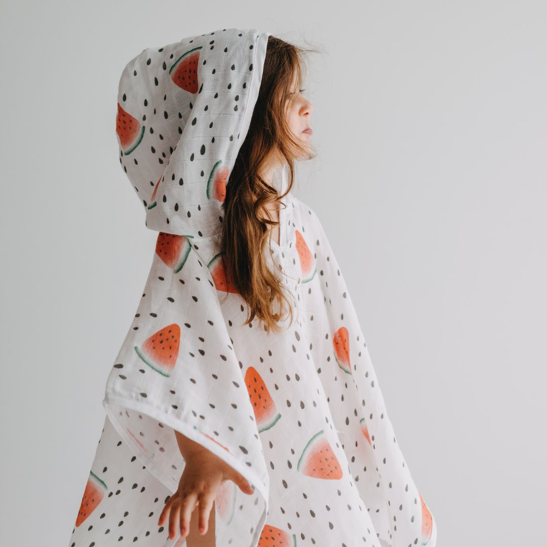 Baby Kids Beach Bath Towel Muslin Hooded Poncho - Watermelon