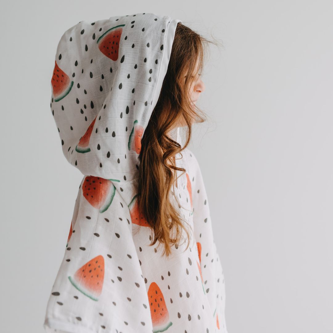Baby Kids Beach Bath Towel Muslin Hooded Poncho - Watermelon