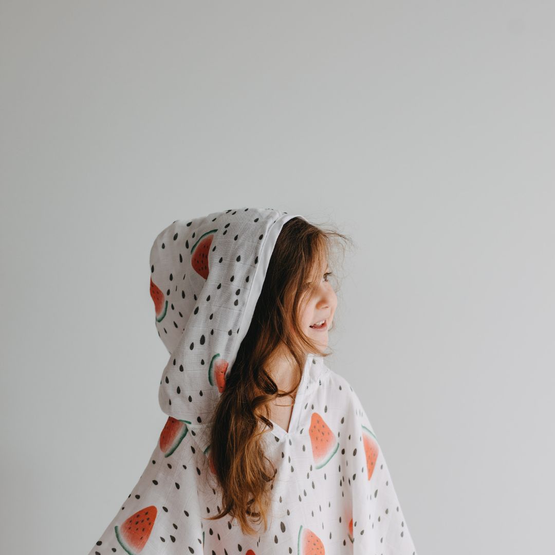 Baby Kids Beach Bath Towel Muslin Hooded Poncho - Watermelon