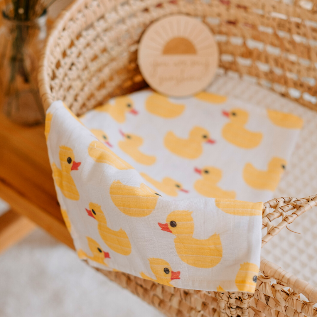 Muslin Square Baby Burp Cloth - Set of 3 - Yellow Rubber Duck
