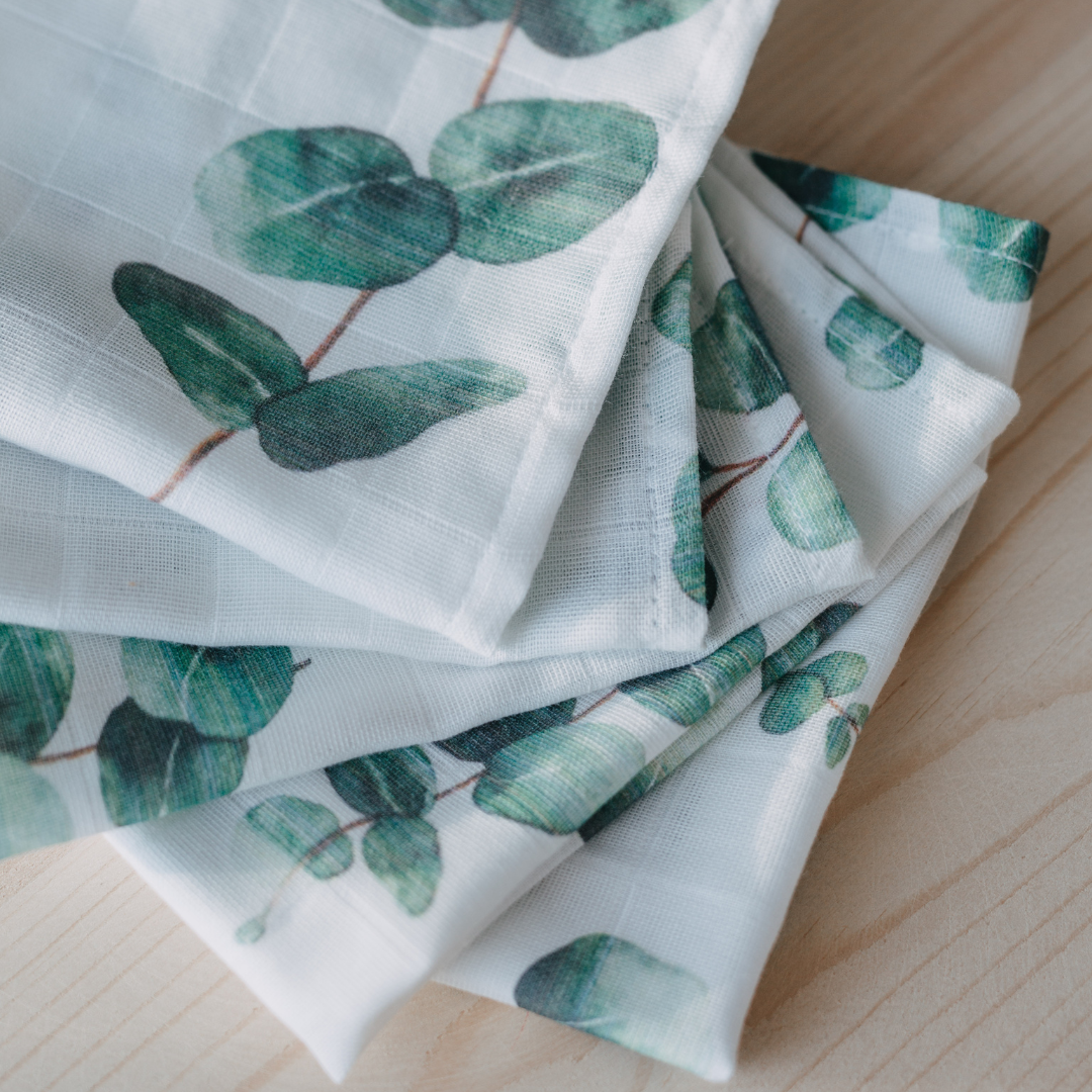Muslin Square Baby Burp Cloth - Set of 3 - Eucalyptus Leaves