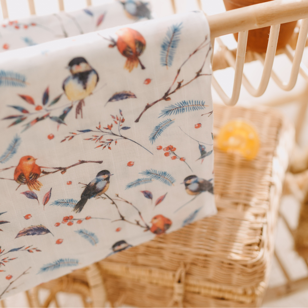 Muslin Swaddle Baby Blanket Robin Birds