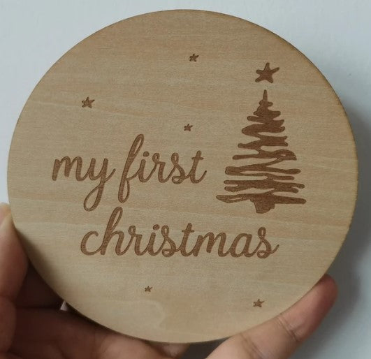 Wooden Baby Announcement My 1st Christmas Engraved Sign Plaque