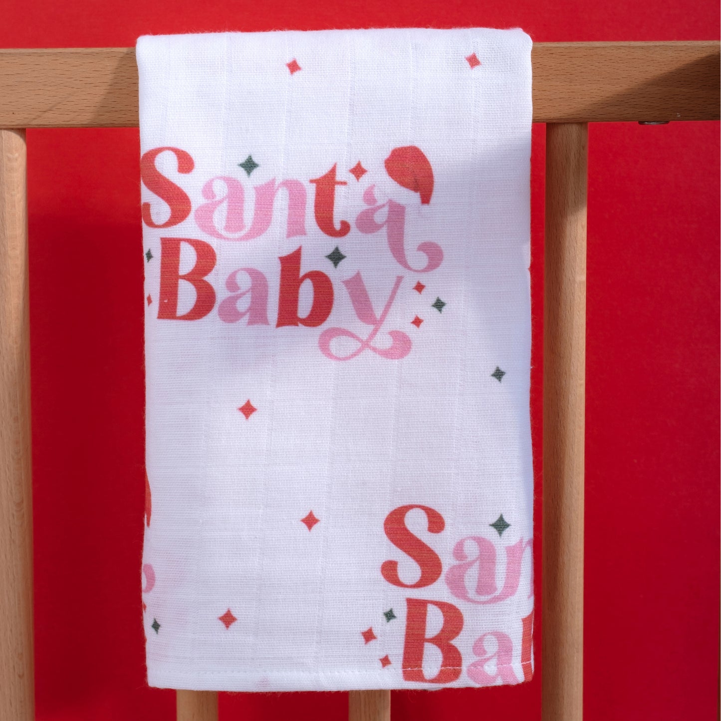 Muslin Square Baby Burp Cloth - Set of 3 - Santa Baby Christmas New Year