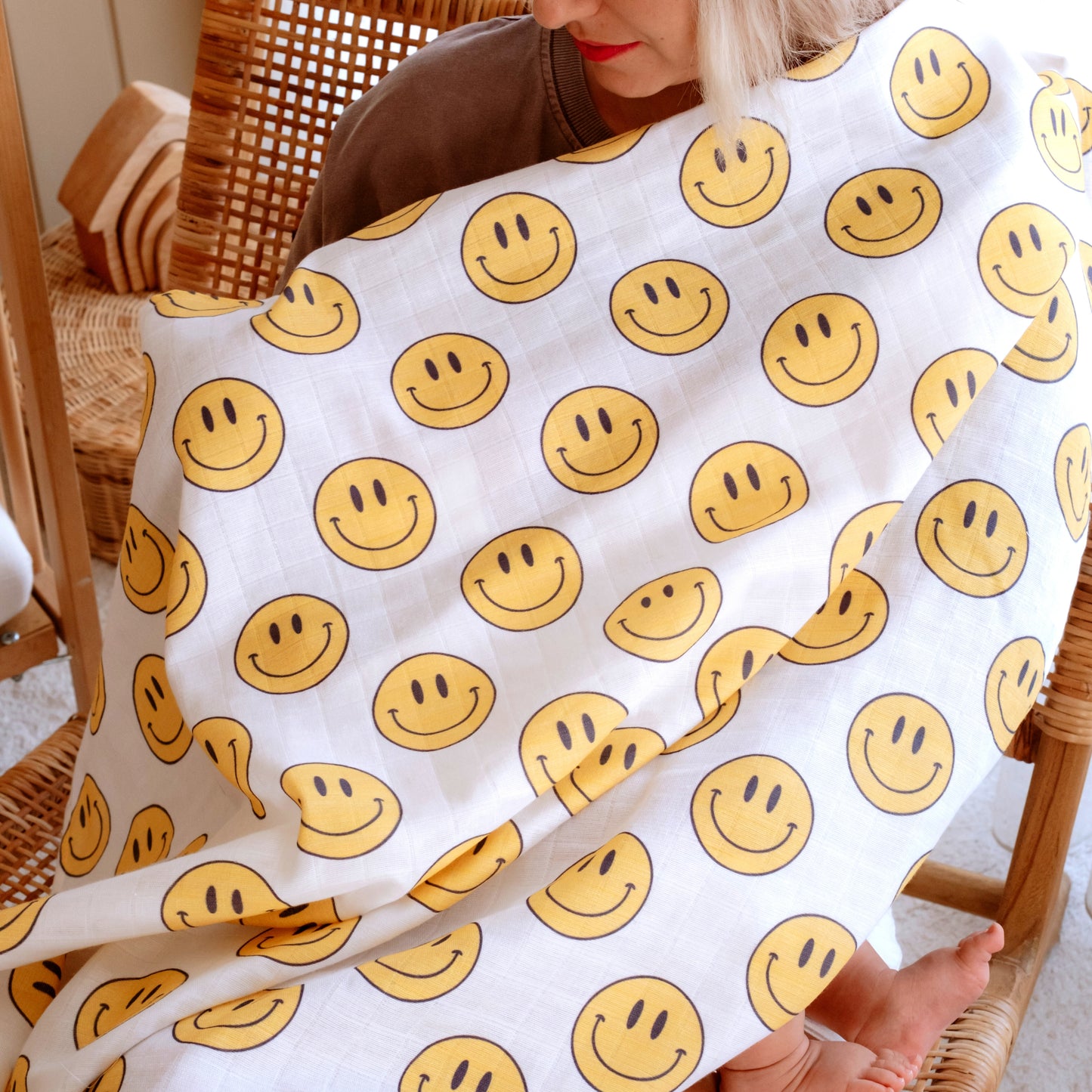 Muslin Swaddle Baby Blanket - Smiley