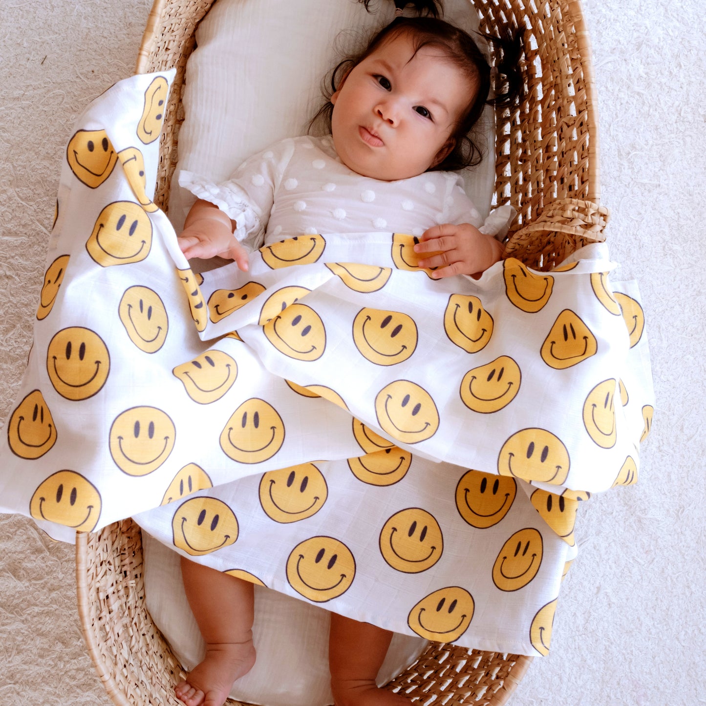 Muslin Swaddle Baby Blanket - Smiley